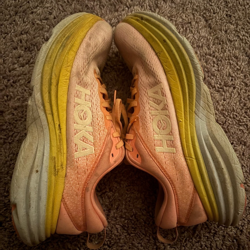 Hoka Bondi Women's Peach and Lemon Athletic Shoes - Picture 9 of 10